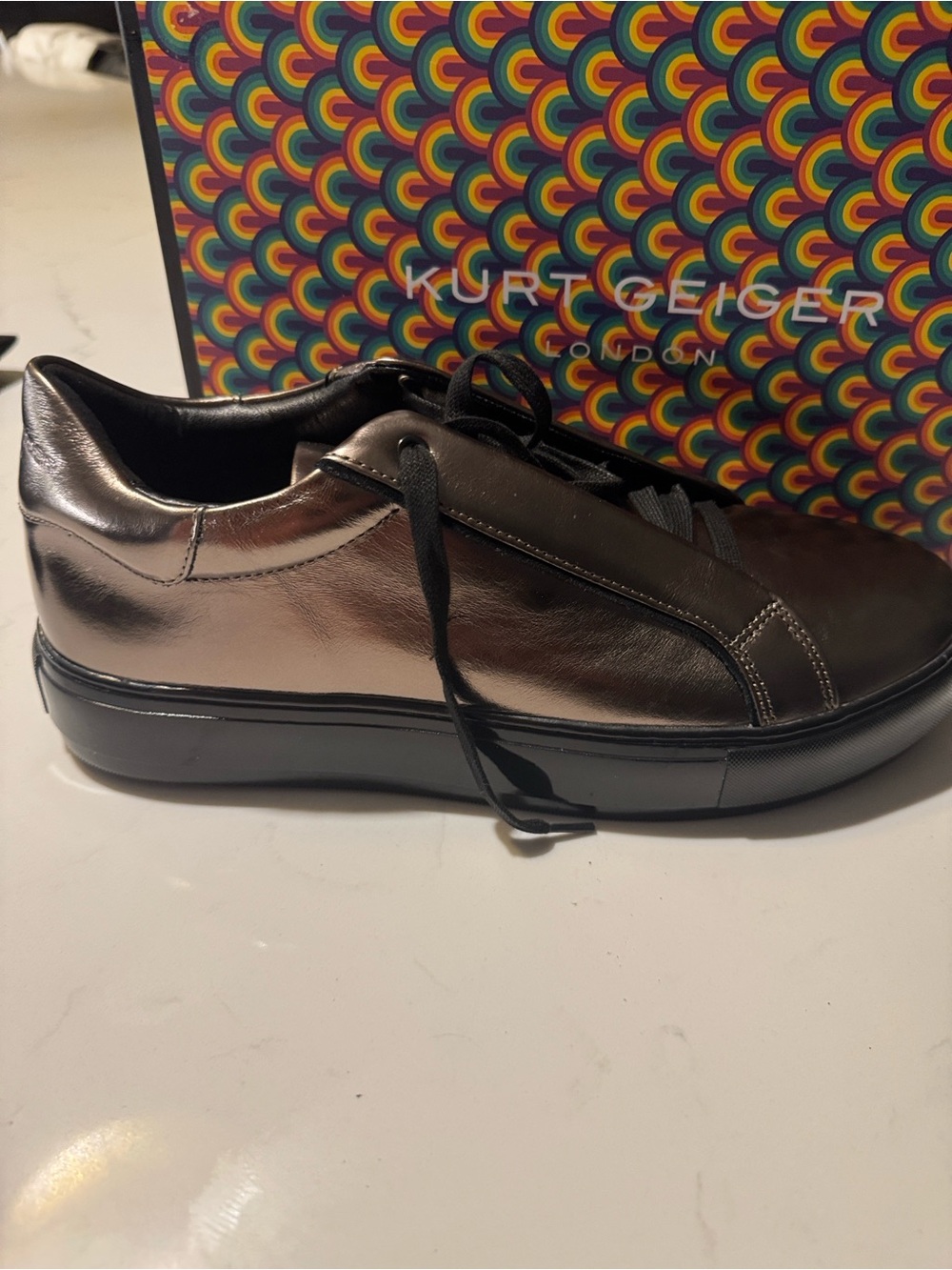 Kurt Geiger Men's Metallic Bronze Lace-Up Sneakers - Picture 2 of 8